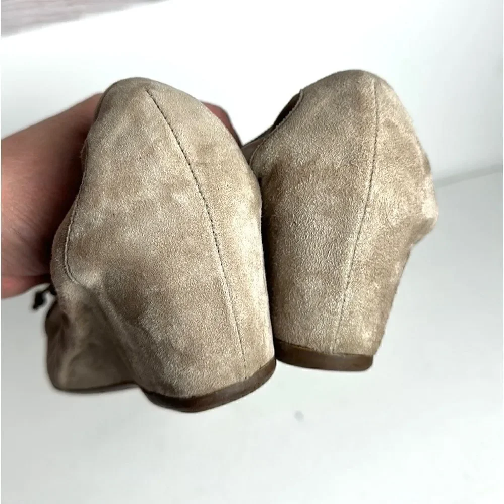 FRAU Suede Leather Wedge Pump Taupe Python Snake Print Toe IT 40 US 8